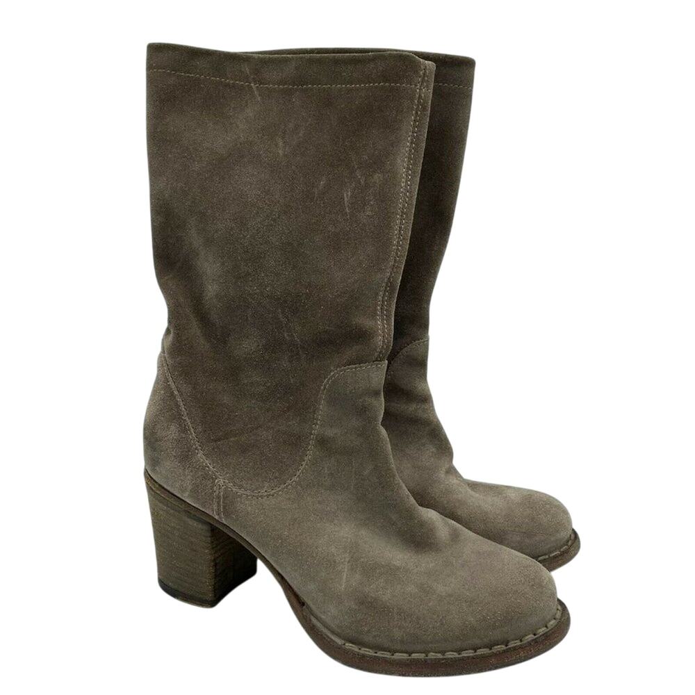 Fiorentini + Baker Brown Leather Block Heel Zip Mid Calf Riding Boots Womens 5.5